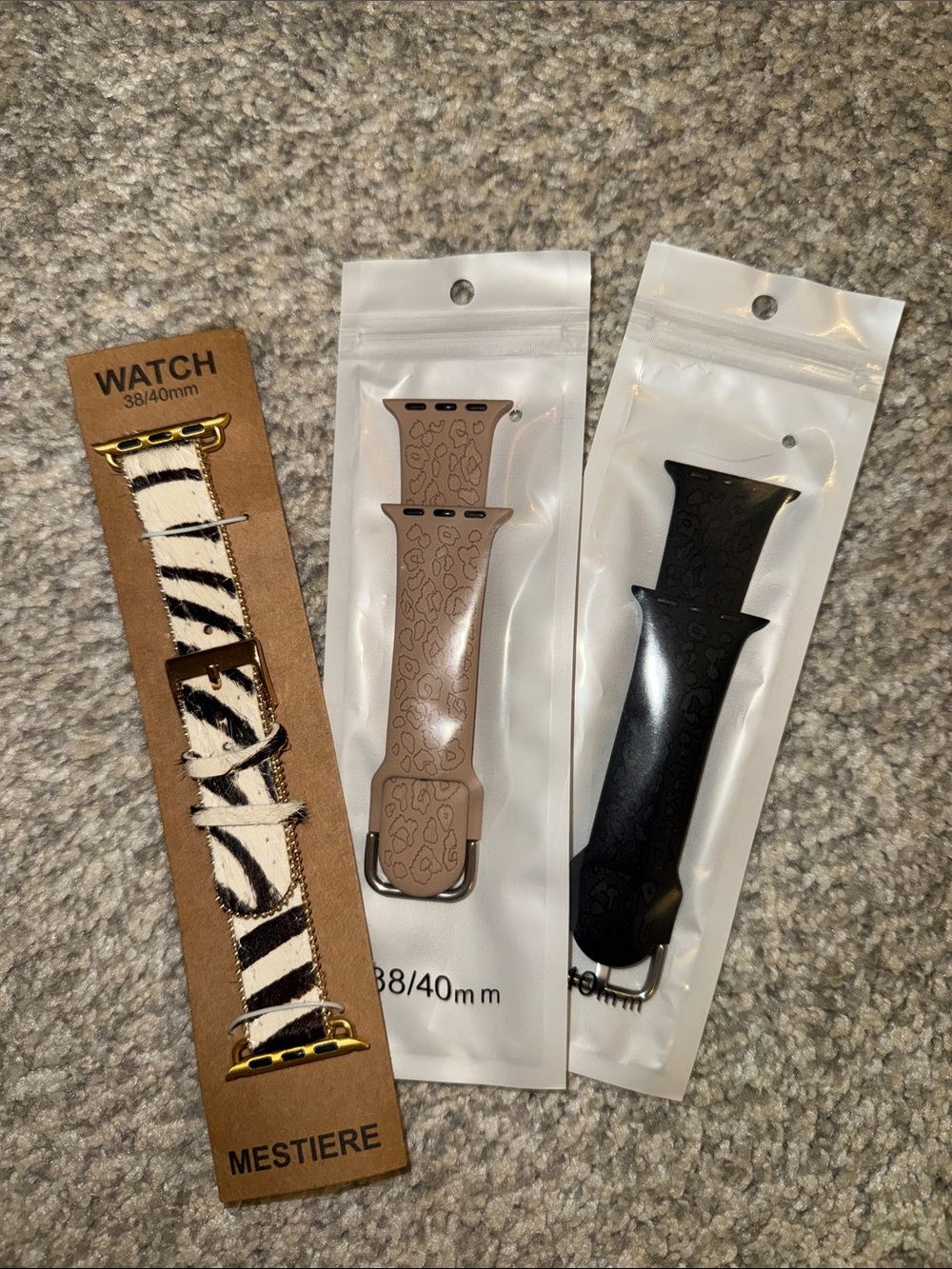 NWT 38/40 mm Apple Watch Bands Zebra Print & Solid Silicone Watch Bands